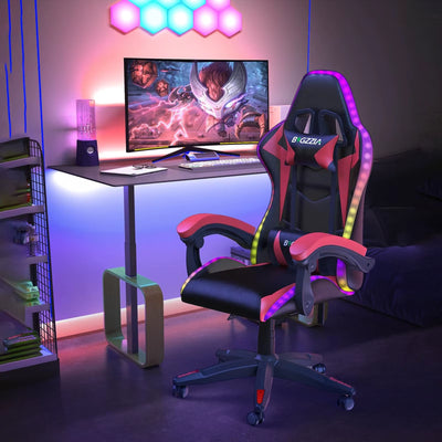 VortexGamingStore Black Gaming Chair with LED Gaming Chair Gamer Chairs RGB Light Lighting Computer Chair Height Adjustable Ergonomic Office Chair