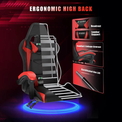 VortexGamingStore Black Gaming Chair with LED Gaming Chair Gamer Chairs RGB Light Lighting Computer Chair Height Adjustable Ergonomic Office Chair