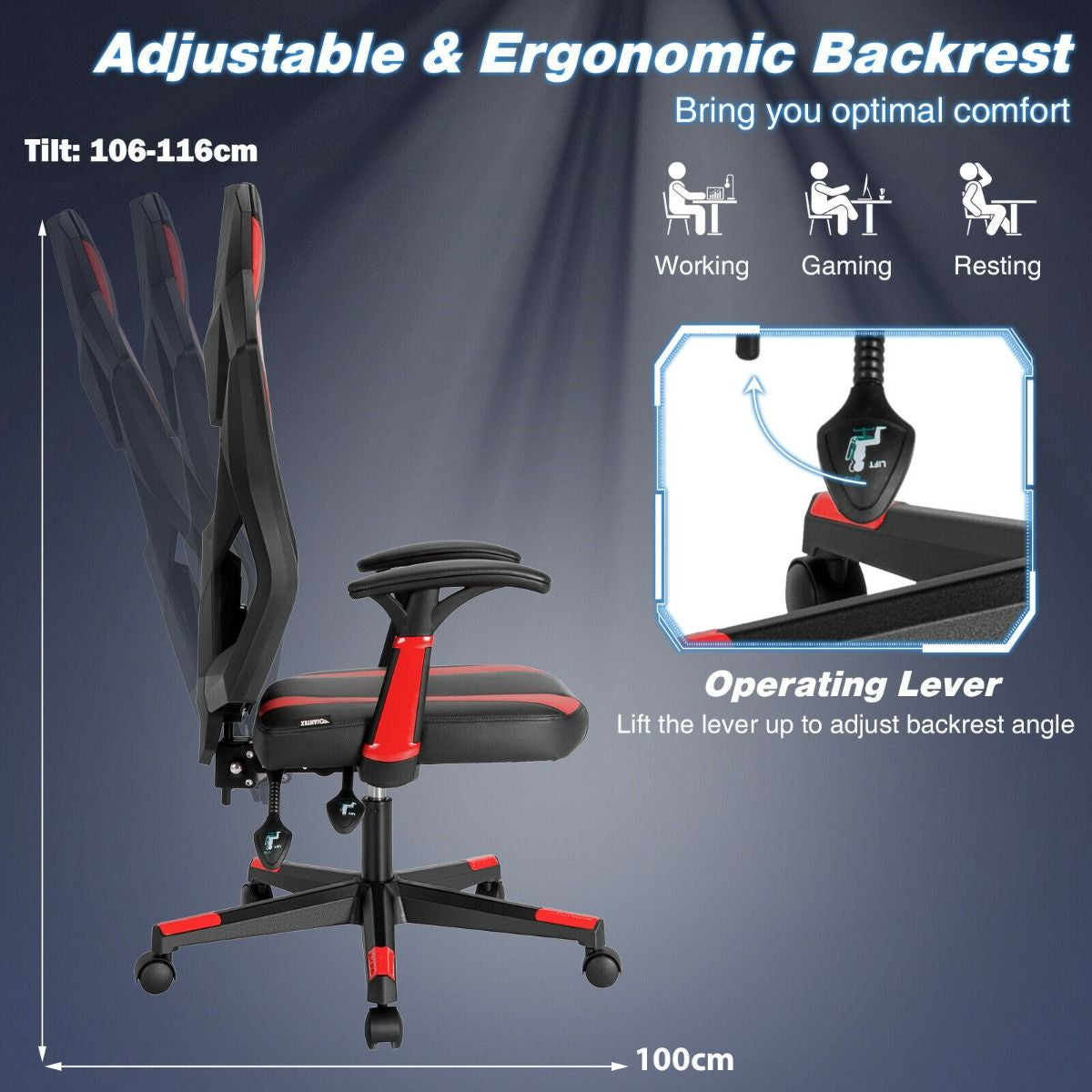 VortexGamingStore Blue Racing Style Gaming Chair with Adjustable Back Height