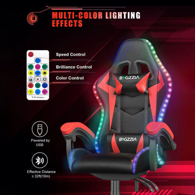 VortexGamingStore Black Gaming Chair with LED Gaming Chair Gamer Chairs RGB Light Lighting Computer Chair Height Adjustable Ergonomic Office Chair