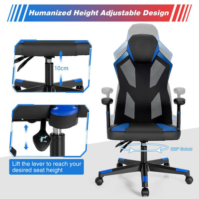 VortexGamingStore Blue Racing Style Gaming Chair with Adjustable Back Height