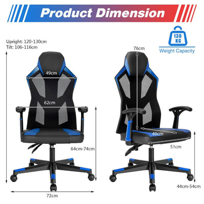 VortexGamingStore Blue Racing Style Gaming Chair with Adjustable Back Height