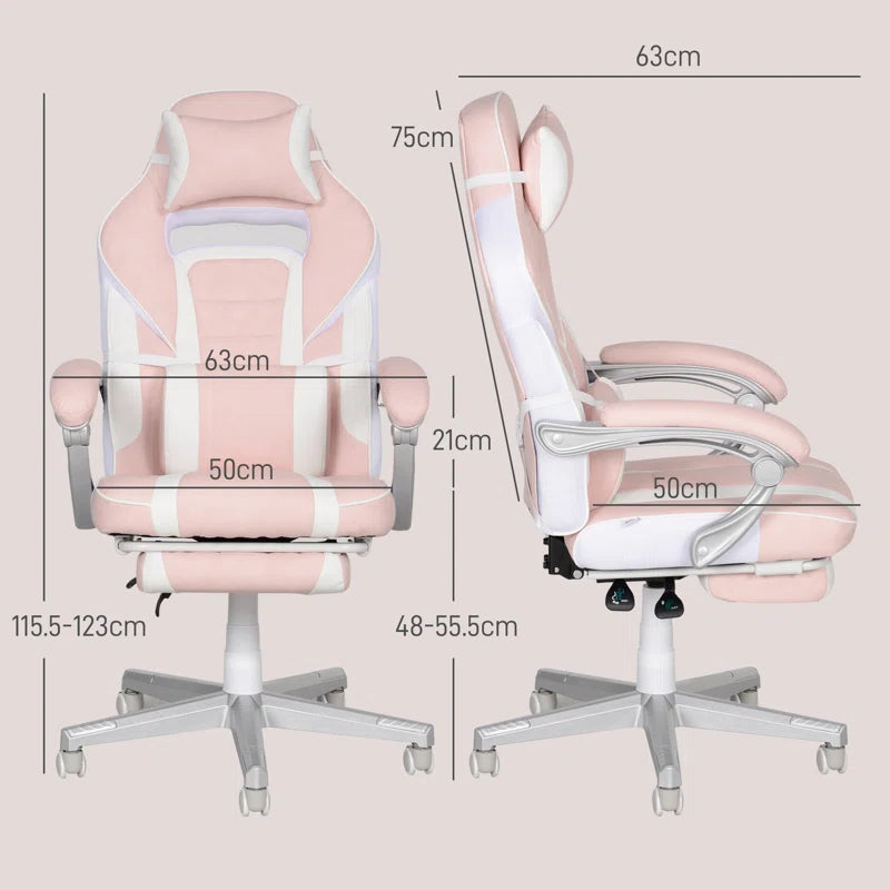 VortexGamingStore Default Title Creaser Adjustable Reclining Ergonomic Faux Leather Swiveling PC & Racing Game Chair with Footrest in Pink
