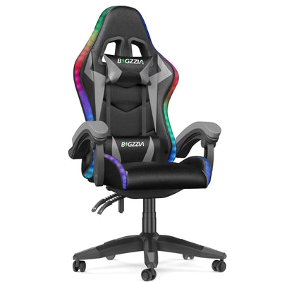 VortexGamingStore Black-Grey Gaming Chair with LED Gaming Chair Gamer Chairs RGB Light Lighting Computer Chair Height Adjustable Ergonomic Office Chair