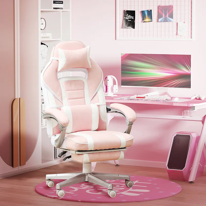 VortexGamingStore Default Title Creaser Adjustable Reclining Ergonomic Faux Leather Swiveling PC & Racing Game Chair with Footrest in Pink
