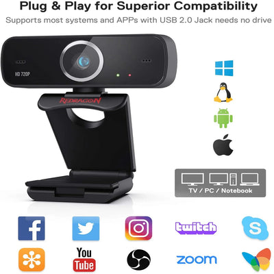 VortexGamingStore Black-1080P 1000 Microphone Computer Web Camera For Online Courses Video Conferencing Streaming
