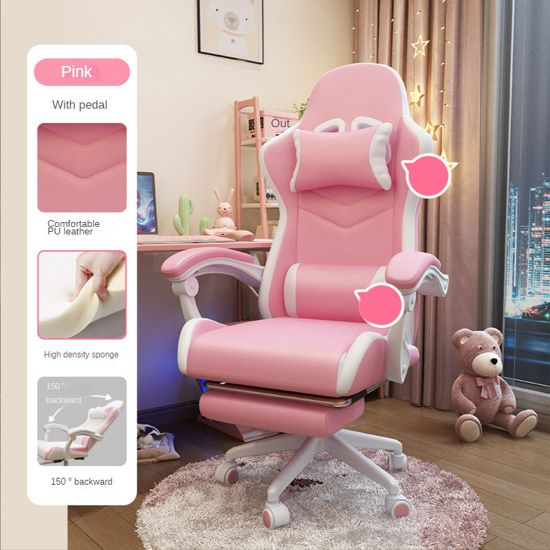 VortexGamingStore Pink Sponges / With Pedal Cute & Comfortable Girls Gaming Chair – Perfect for Bedroom or Study Setup