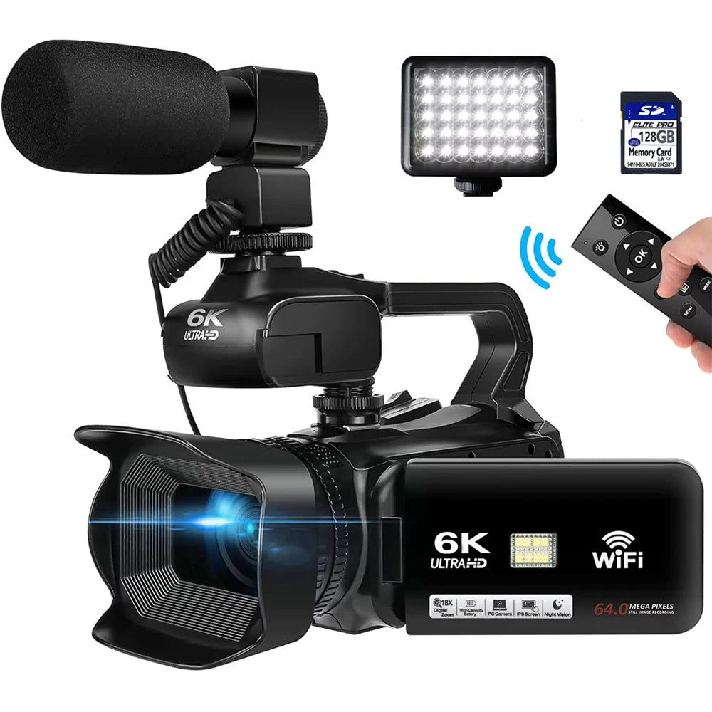 VortexGamingStore wireless mic Light / With 128G SD card 1000 WiFi Webcam digital Video Camera for Live Stream