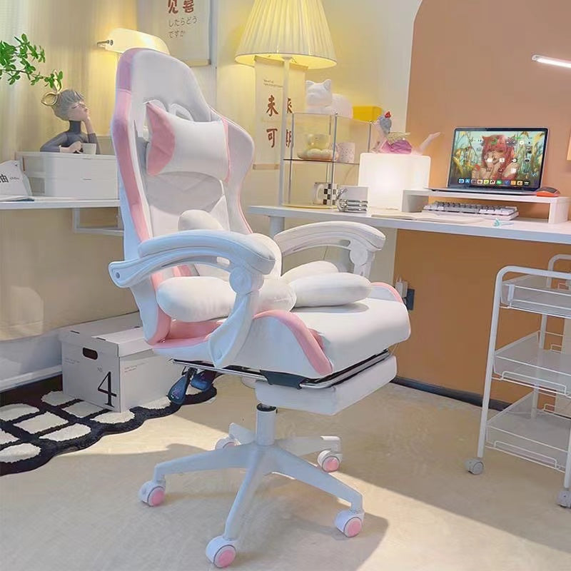 VortexGamingStore White Sponges / Without Pedal Cute & Comfortable Girls Gaming Chair – Perfect for Bedroom or Study Setup