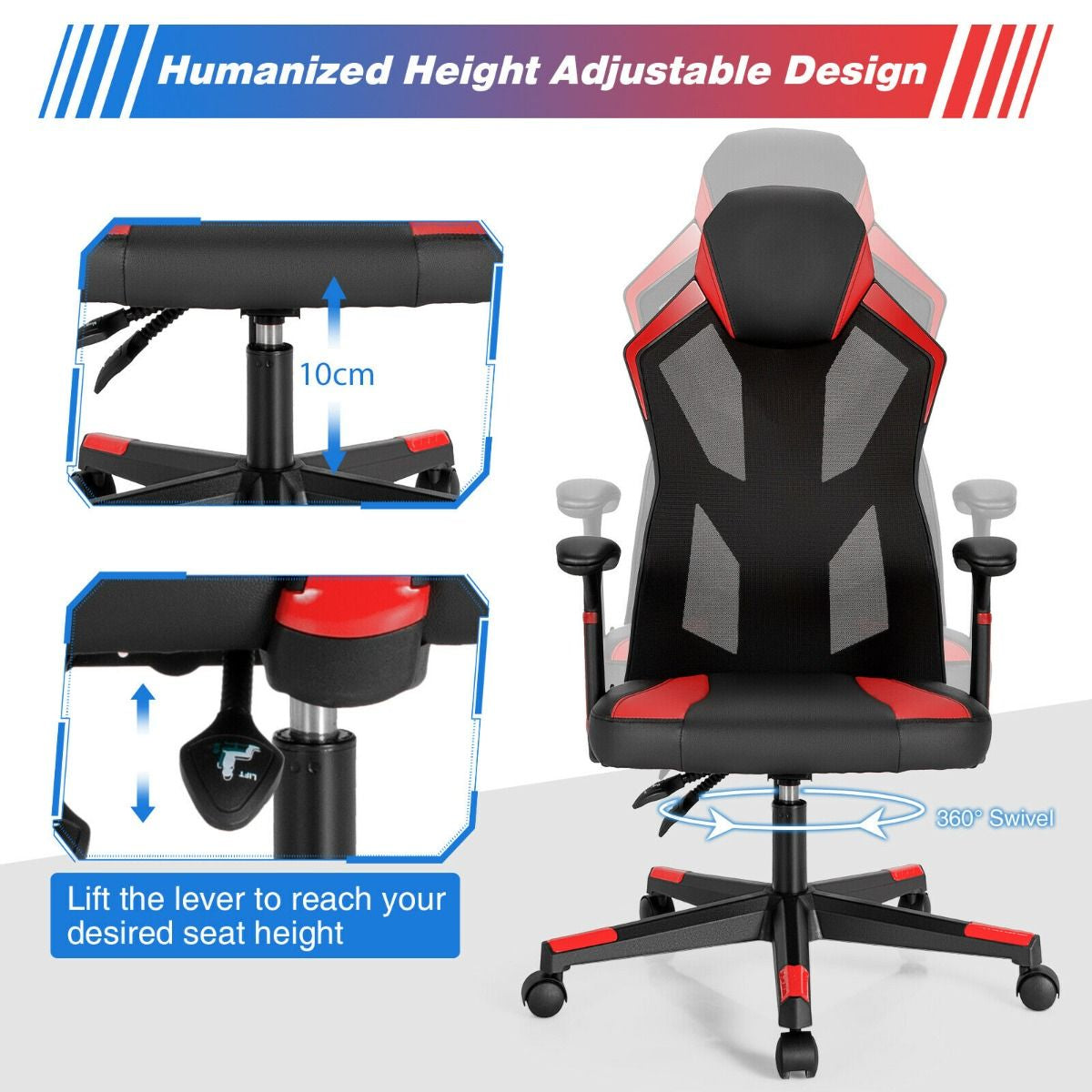 VortexGamingStore Blue Racing Style Gaming Chair with Adjustable Back Height